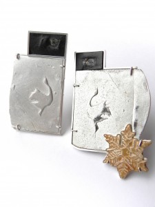 KRANICHE Broschen 935 Ag Schiefer mit Pyrit WALZER SCHNEEFLOCKE